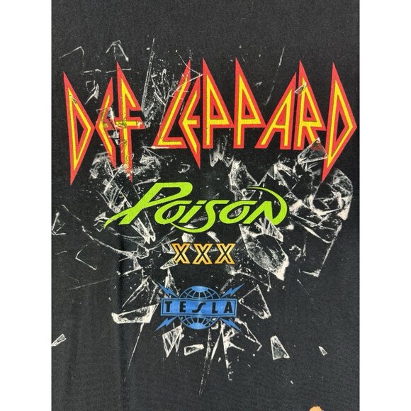 Vintage Y2K Band Tee Concert Def Leppard Poison XXX Tesla Black Shirt Large Tour - Picture 4 of 11